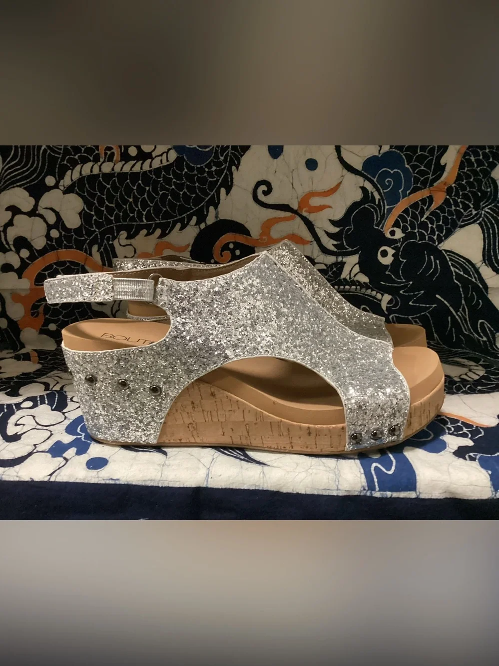 Like new Women’s Corkey’s Carley, platform casual sandals in silver glitter
